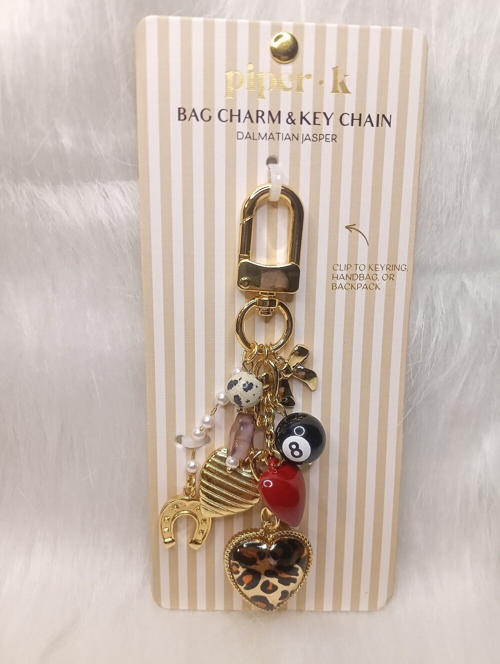 Piper K Bag Charm and Key Charm In Dalmatian Jasper